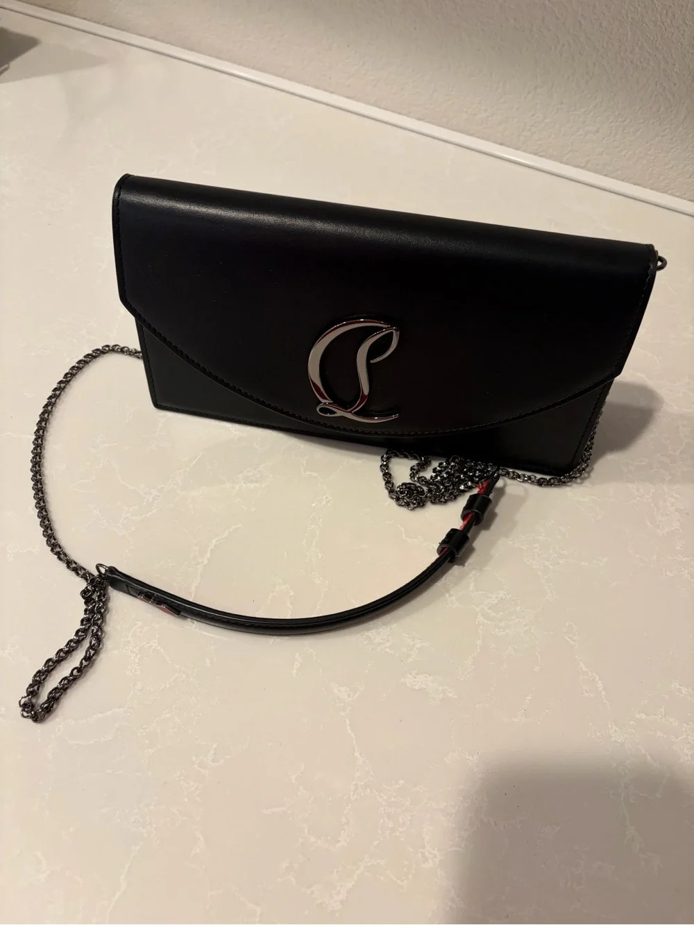 Authentic!Christian Louboutin Motif Plague Black Leather  Crossbody Clutch